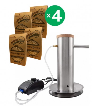 Finnvacum elektrisk kaldrøykgenerator og 4x2lt treflis Eik